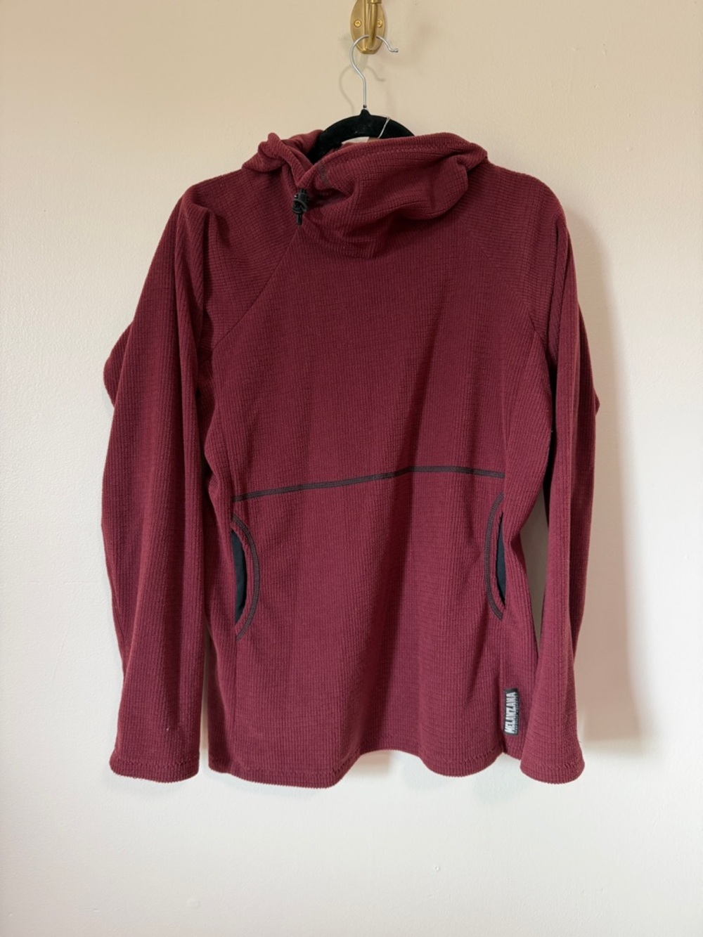 Melanzana Micro Grid Hoodie V2 size large burgundy maroon with pockets